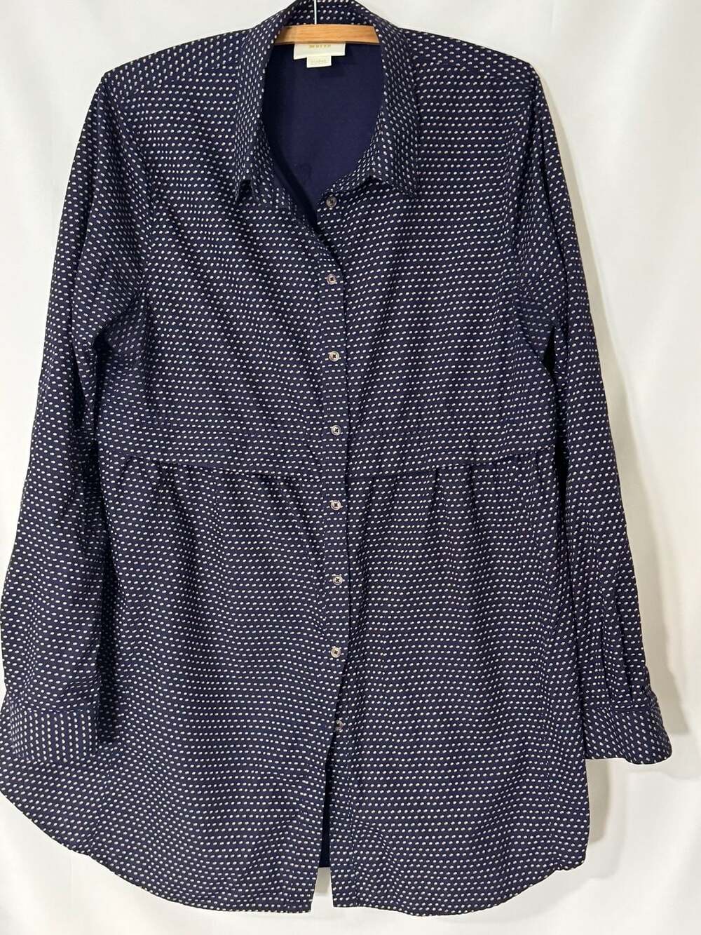 Maeve Aled Navy Blue Polka Dot Button Down Empire Waist Tunic Shirt XL